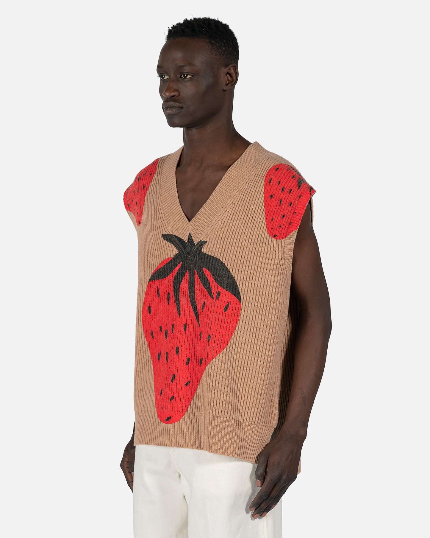 JW Anderson mens sweater Strawberry V-Neck Vest in Brown