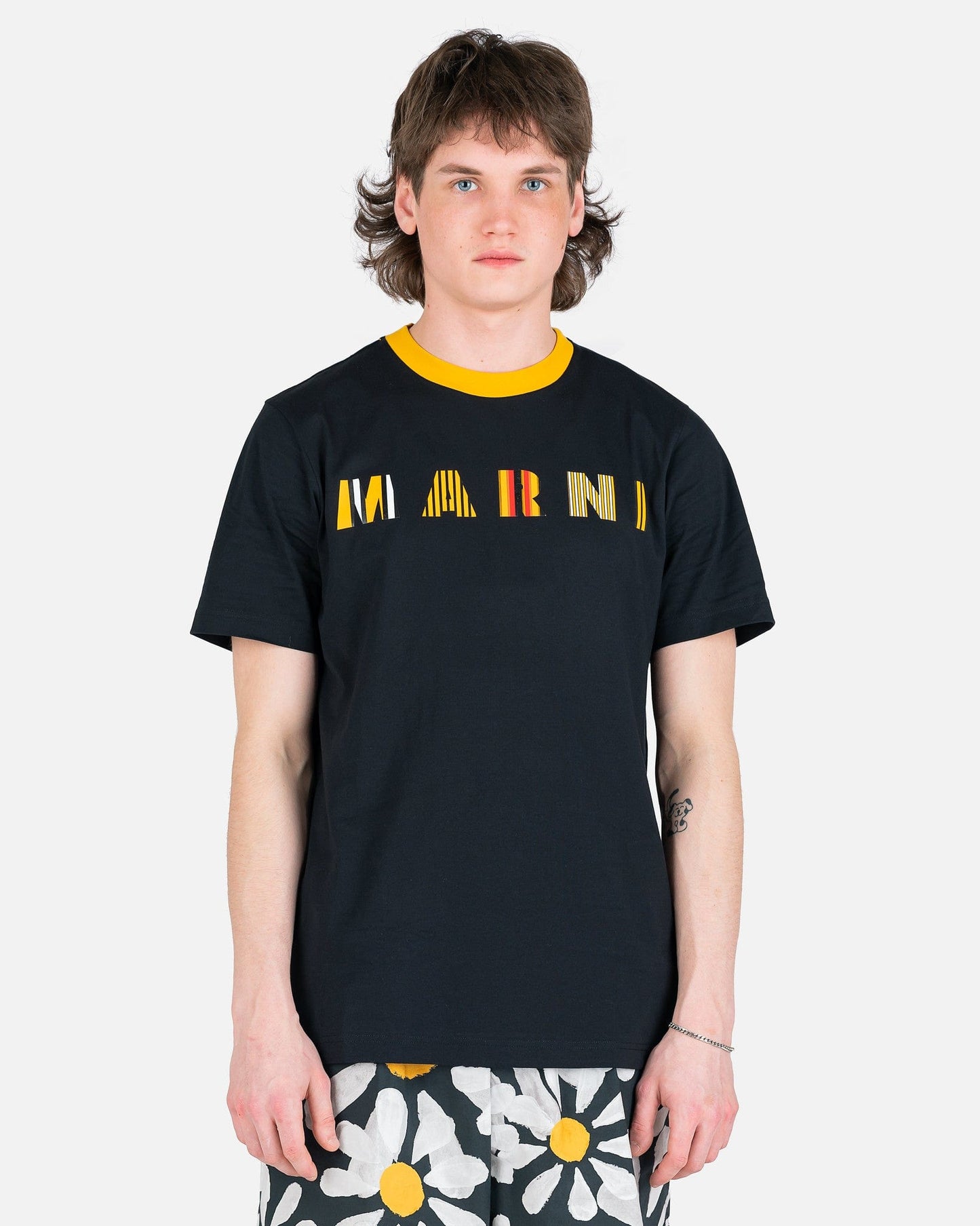 Marni Men's T-Shirts Stripe Logo Organic T-Shirt in Gold
