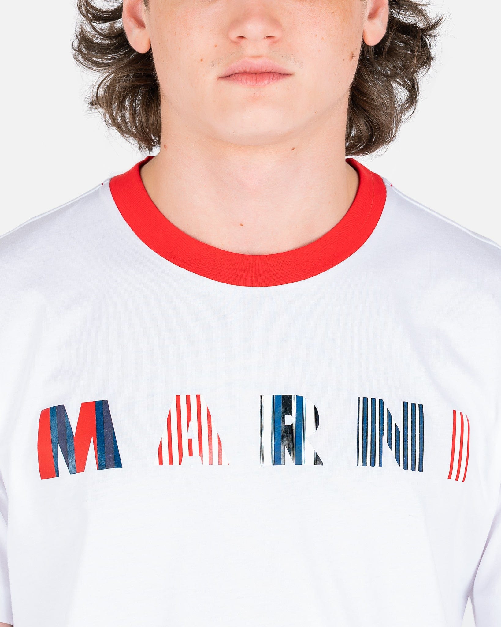 Marni Men's T-Shirts Stripe Logo Organic T-Shirt in Lacquer