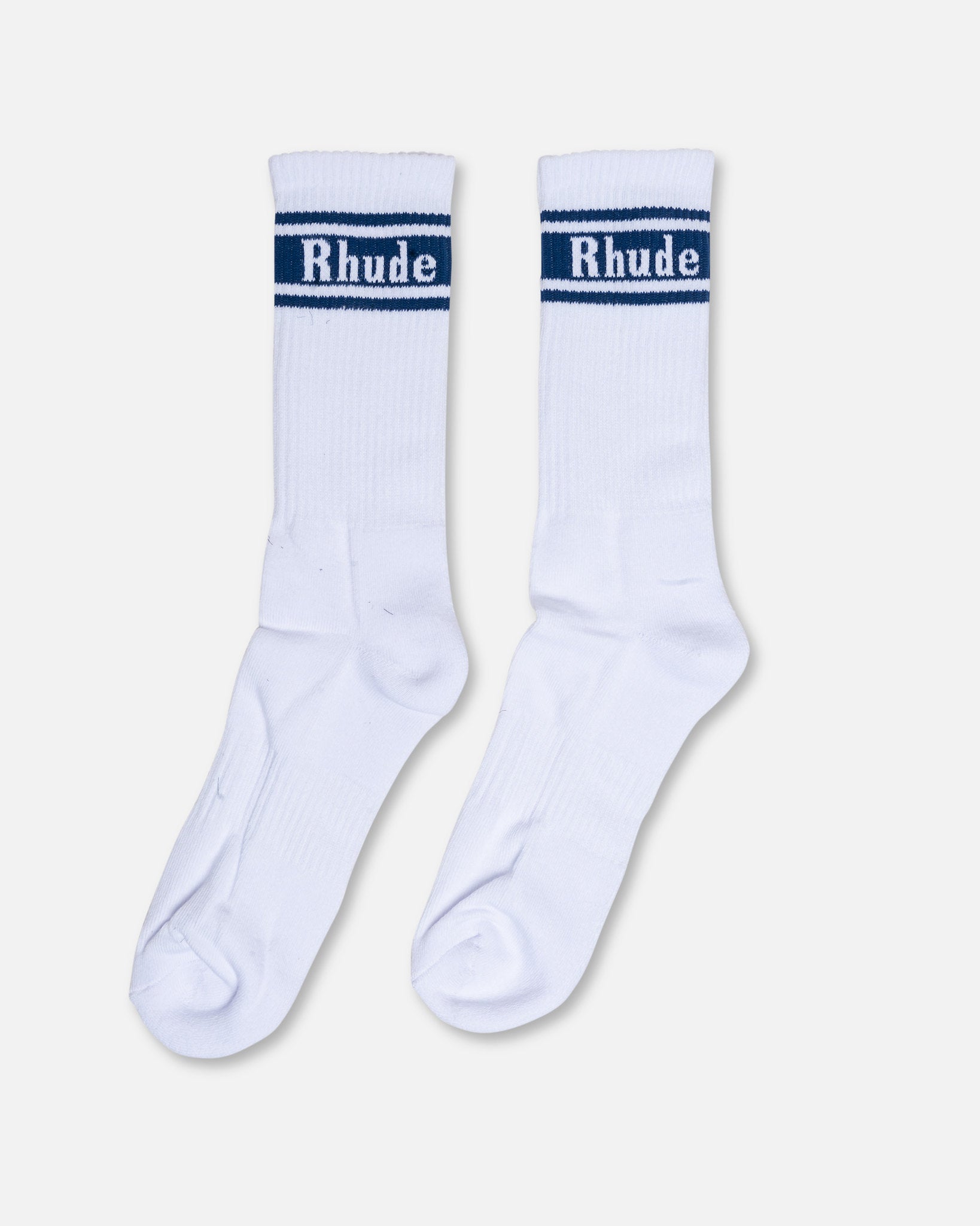 Rhude Men's Socks Stripe Logo Sock in White/Navy