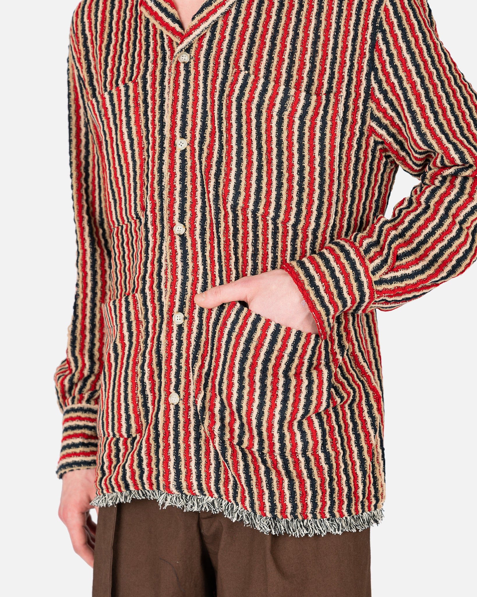 Andersson Bell Men's Shirts Stripe Open Collar Shirt in Red
