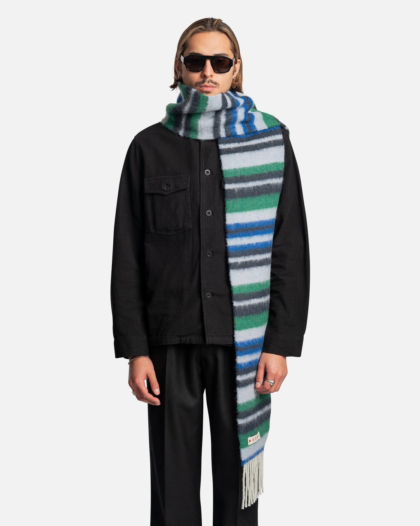 Marni Scarves Striped Brushed Wool Scarf in Artic