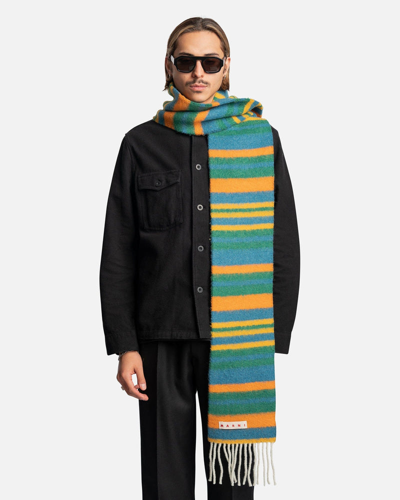Marni Scarves Striped Brushed Wool Scarf in Sea Green