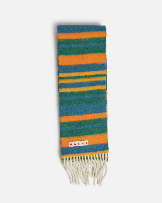 Marni Scarves Striped Brushed Wool Scarf in Sea Green
