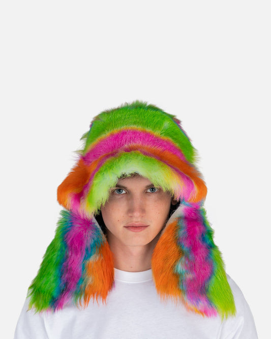 Marni Men's Hats Striped Shearling Hat in Orange