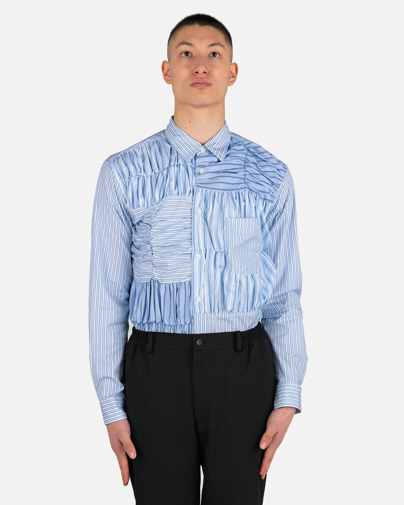 Comme des Garcons Homme Deux Men's Shirts Striped Smocked-Detailed Shirt in Sax/White