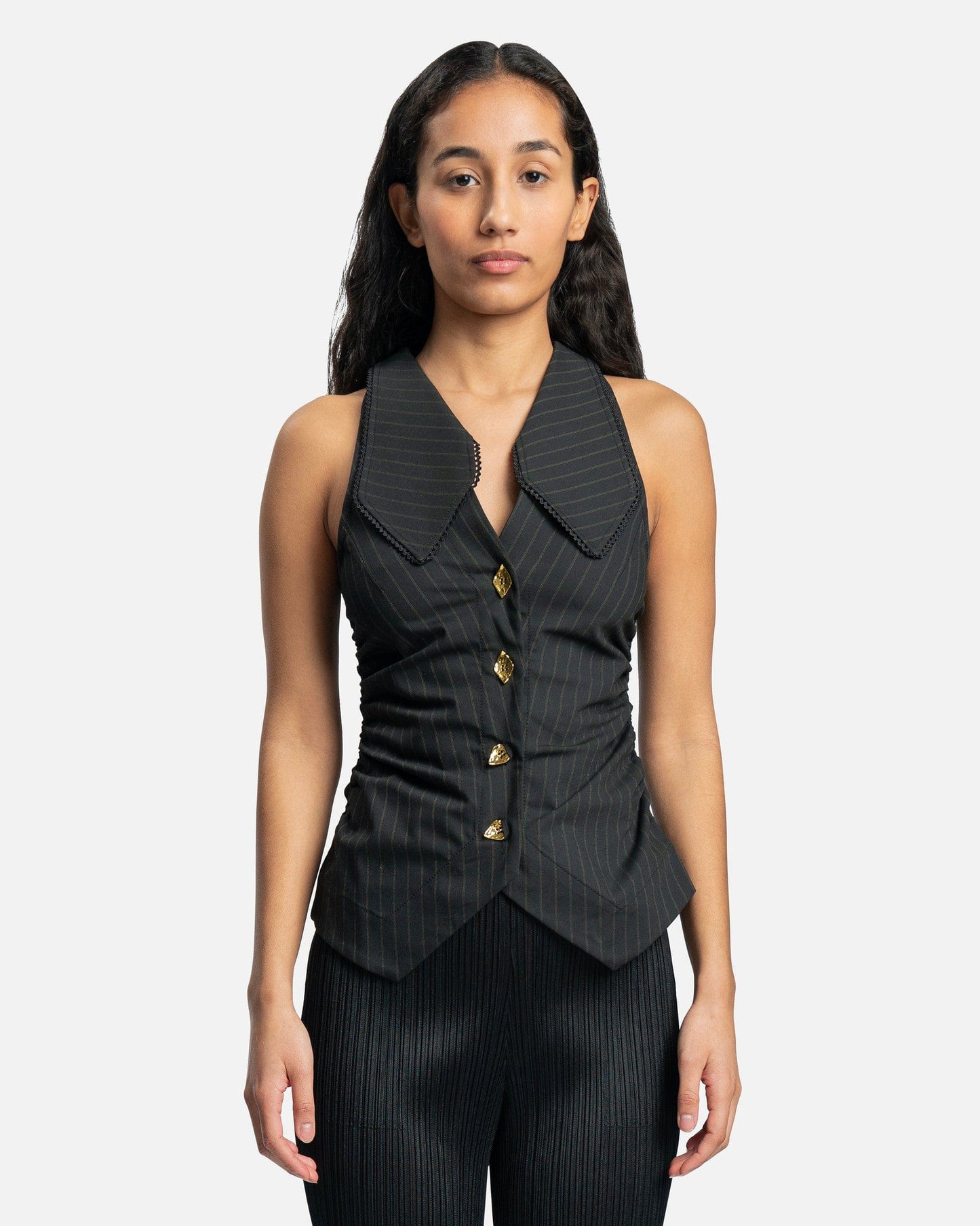 Ganni Women Tops Striped Waistcoat in Black