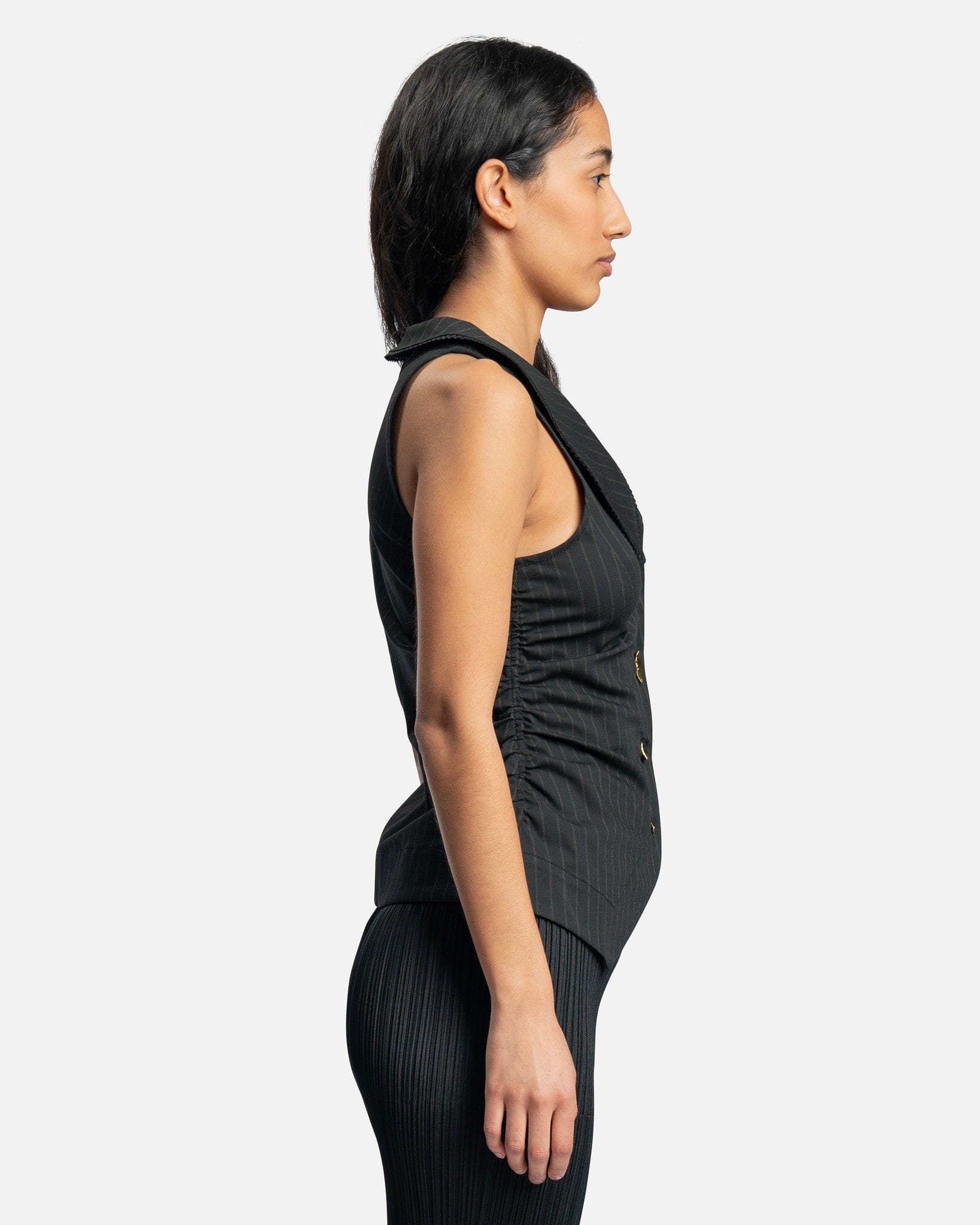 Ganni Women Tops Striped Waistcoat in Black