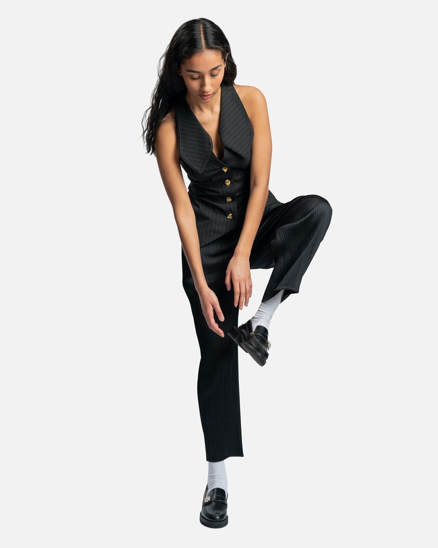 Ganni Women Tops Striped Waistcoat in Black