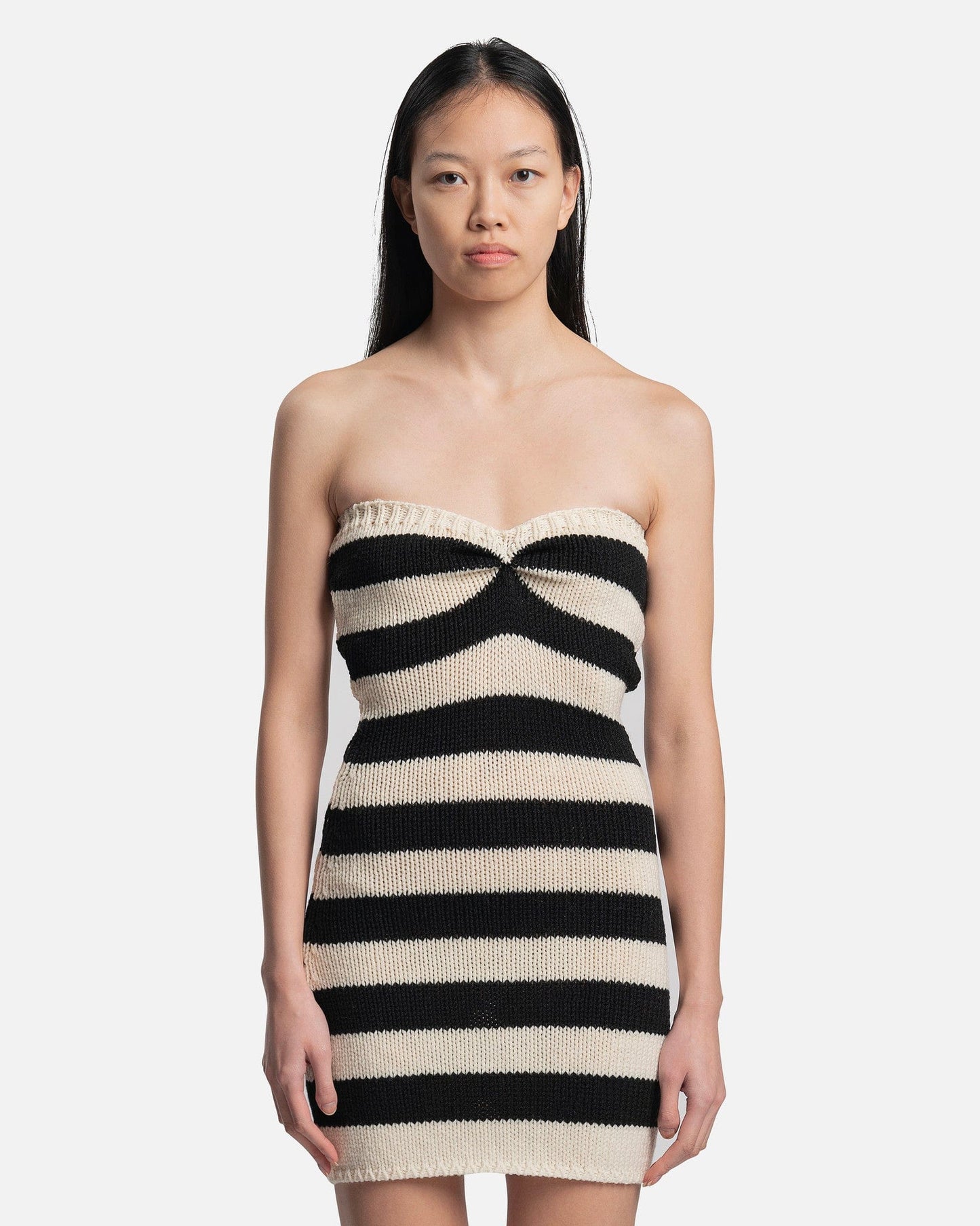Marni Women Dresses Striped Wool Cable Dress in Stone White