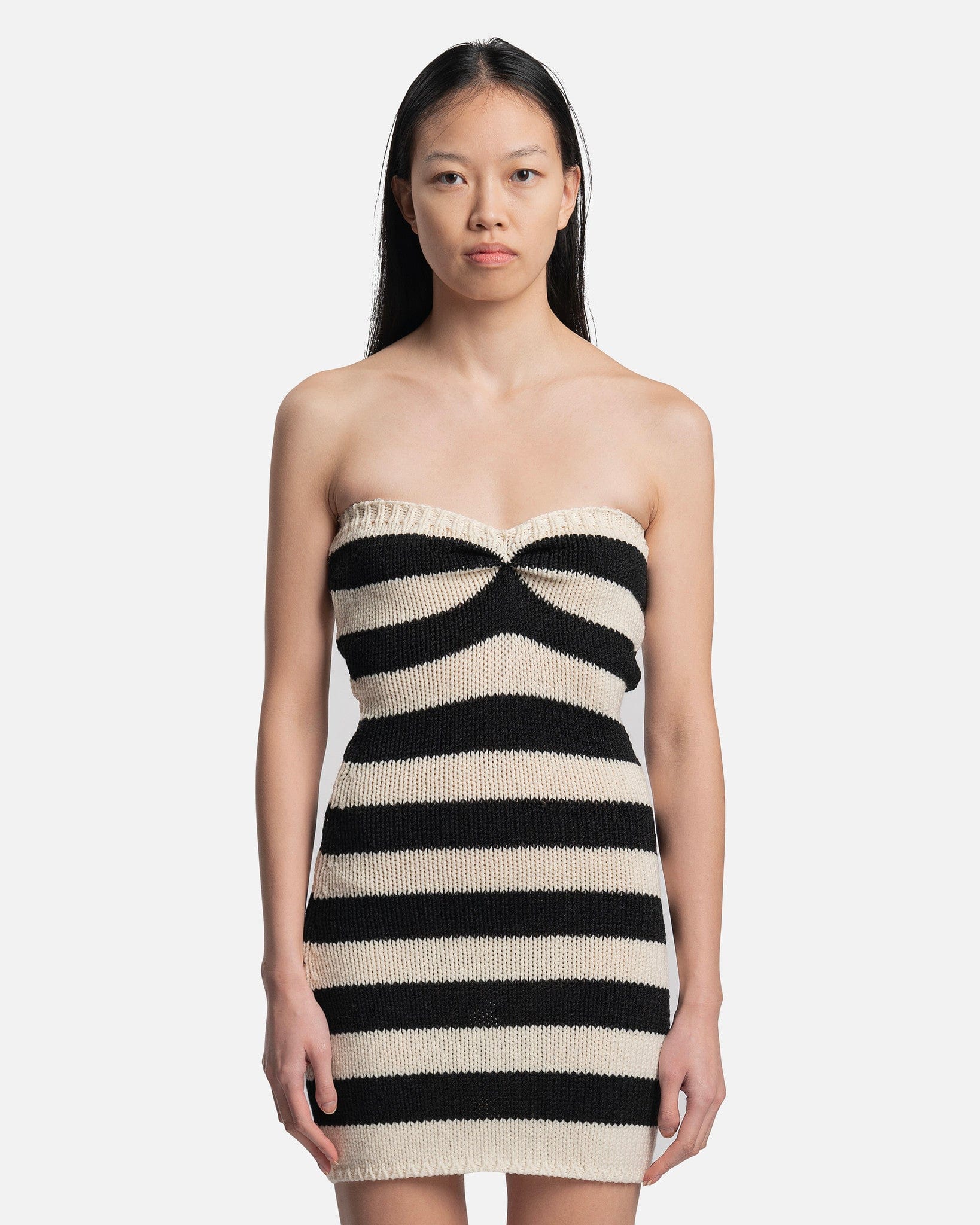 Marni Women Dresses Striped Wool Cable Dress in Stone White