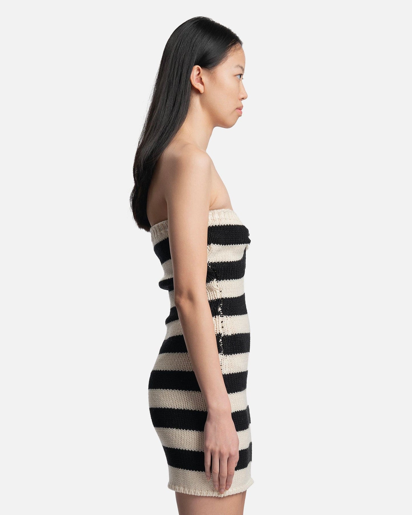 Marni Women Dresses Striped Wool Cable Dress in Stone White
