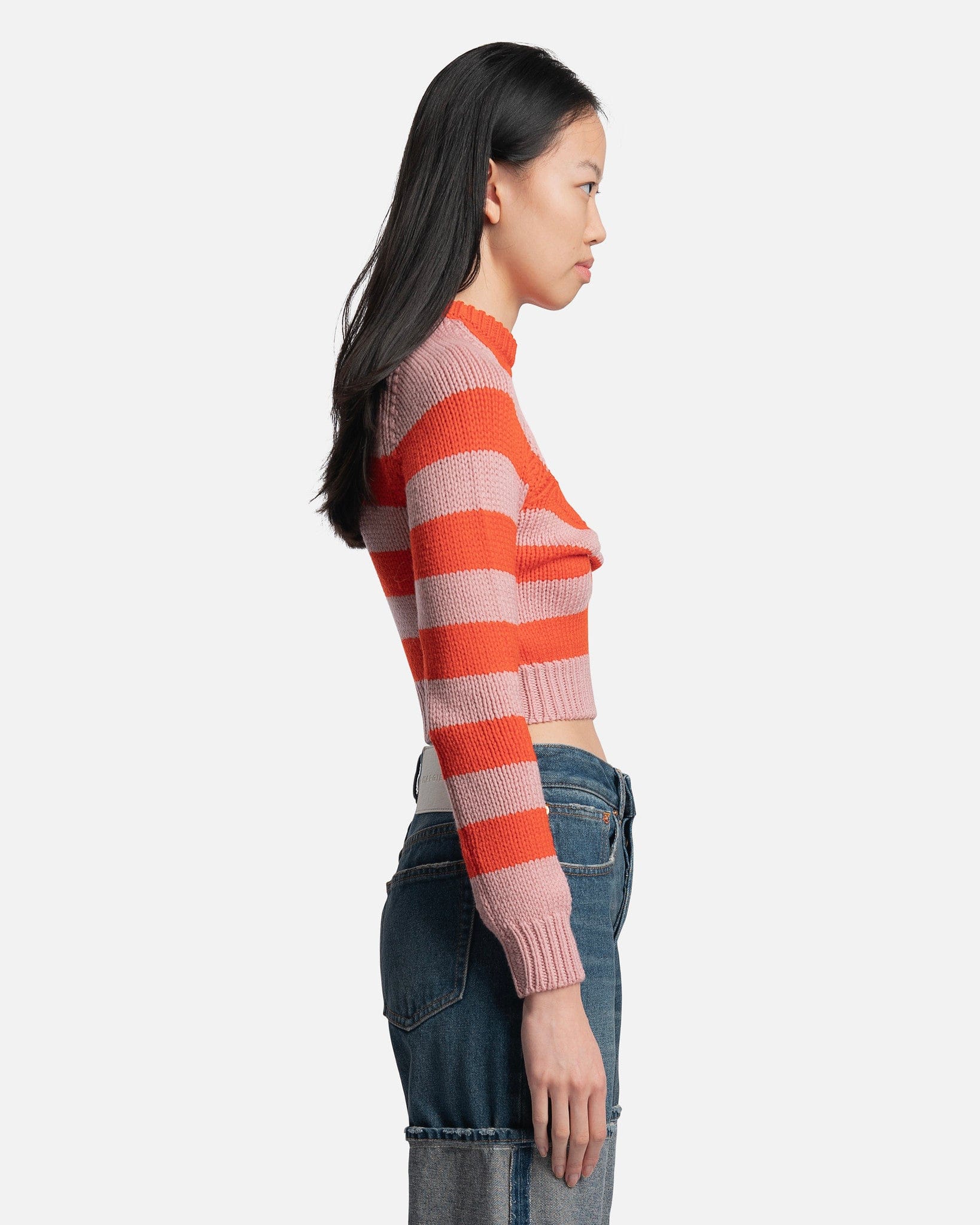 Marni Women Sweaters Striped Wool Cable Knit Cardigan in Cinder Rose