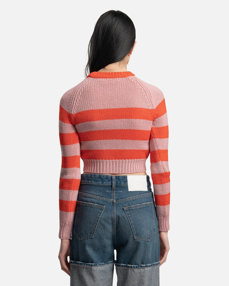 Marni Women Sweaters Striped Wool Cable Knit Cardigan in Cinder Rose