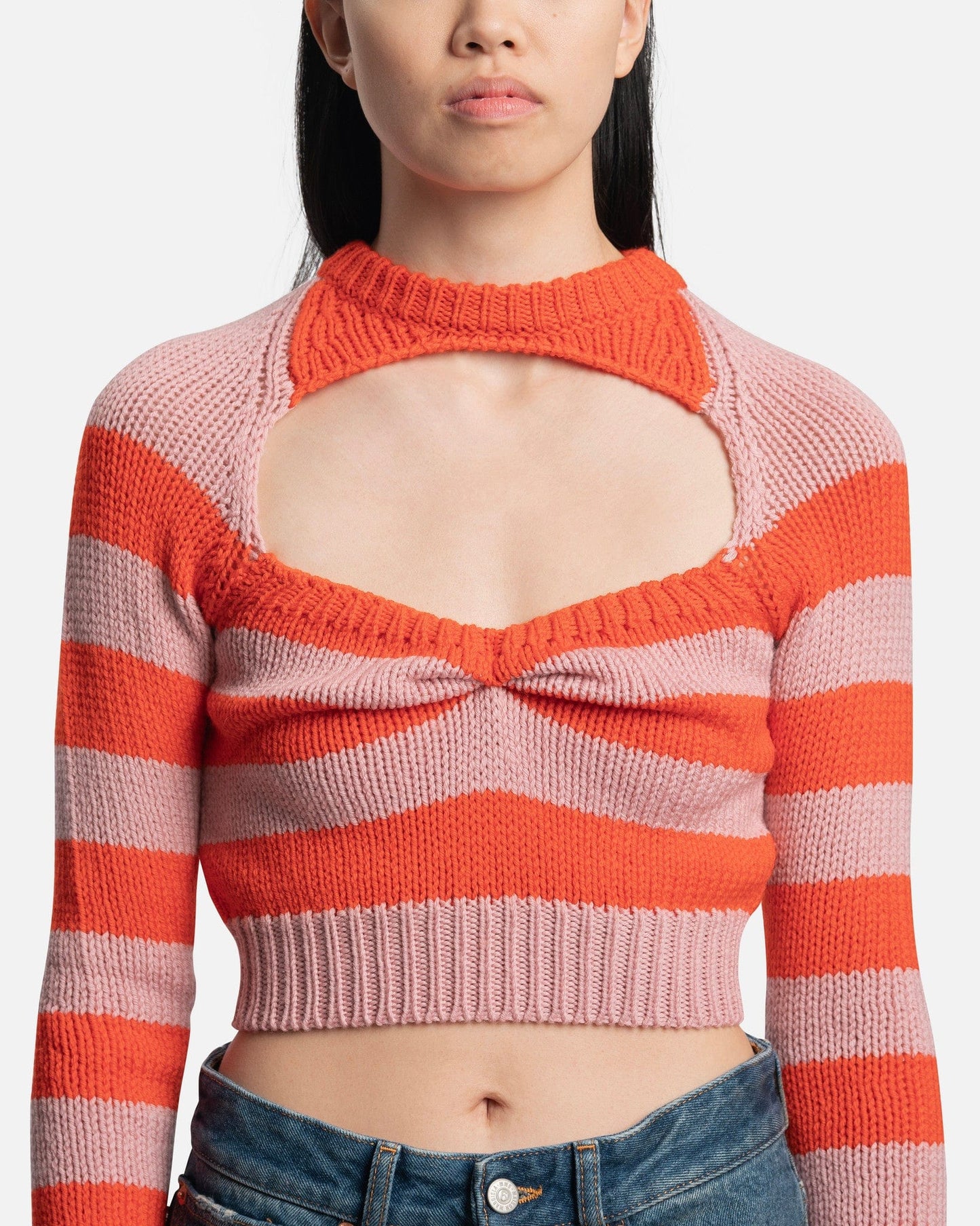 Marni Women Sweaters Striped Wool Cable Knit Cardigan in Cinder Rose