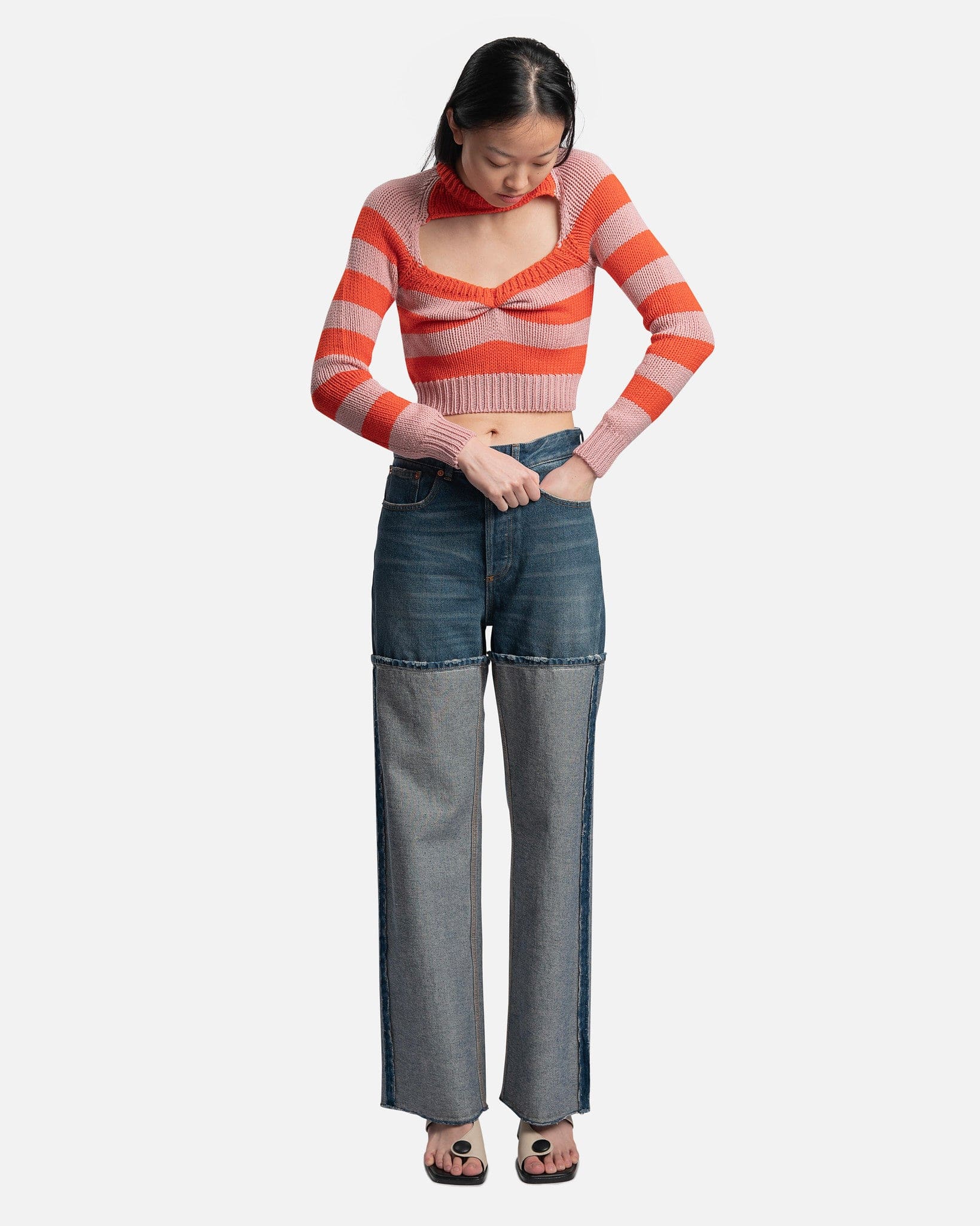 Marni Women Sweaters Striped Wool Cable Knit Cardigan in Cinder Rose