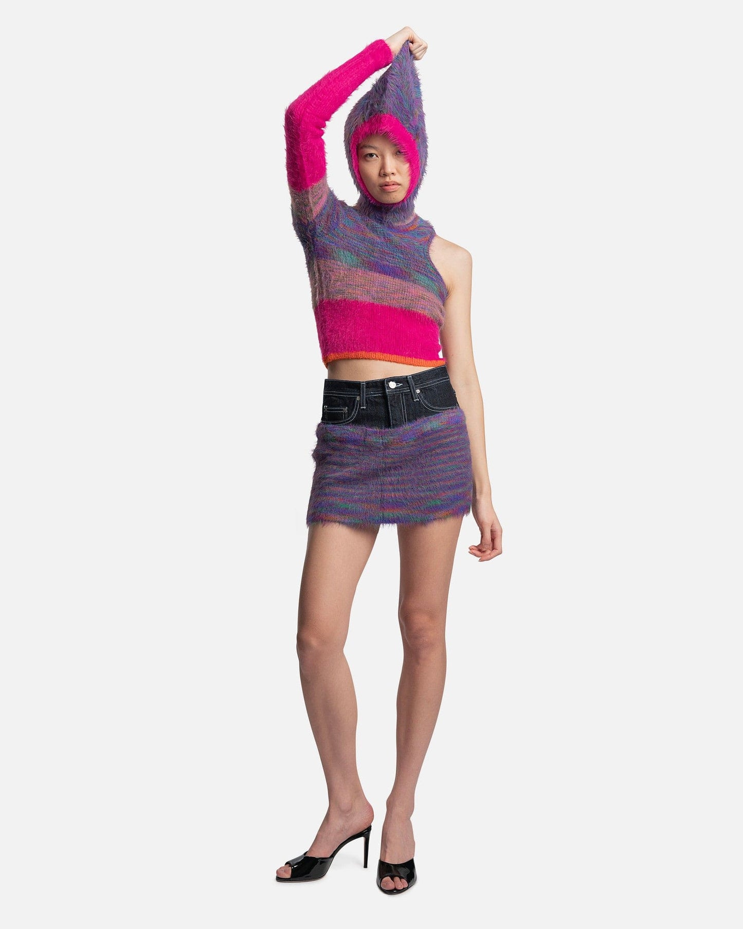 Andersson Bell Women Skirts Sullivan Knit Attached Micro Mini Denim Skirt in Space Purple