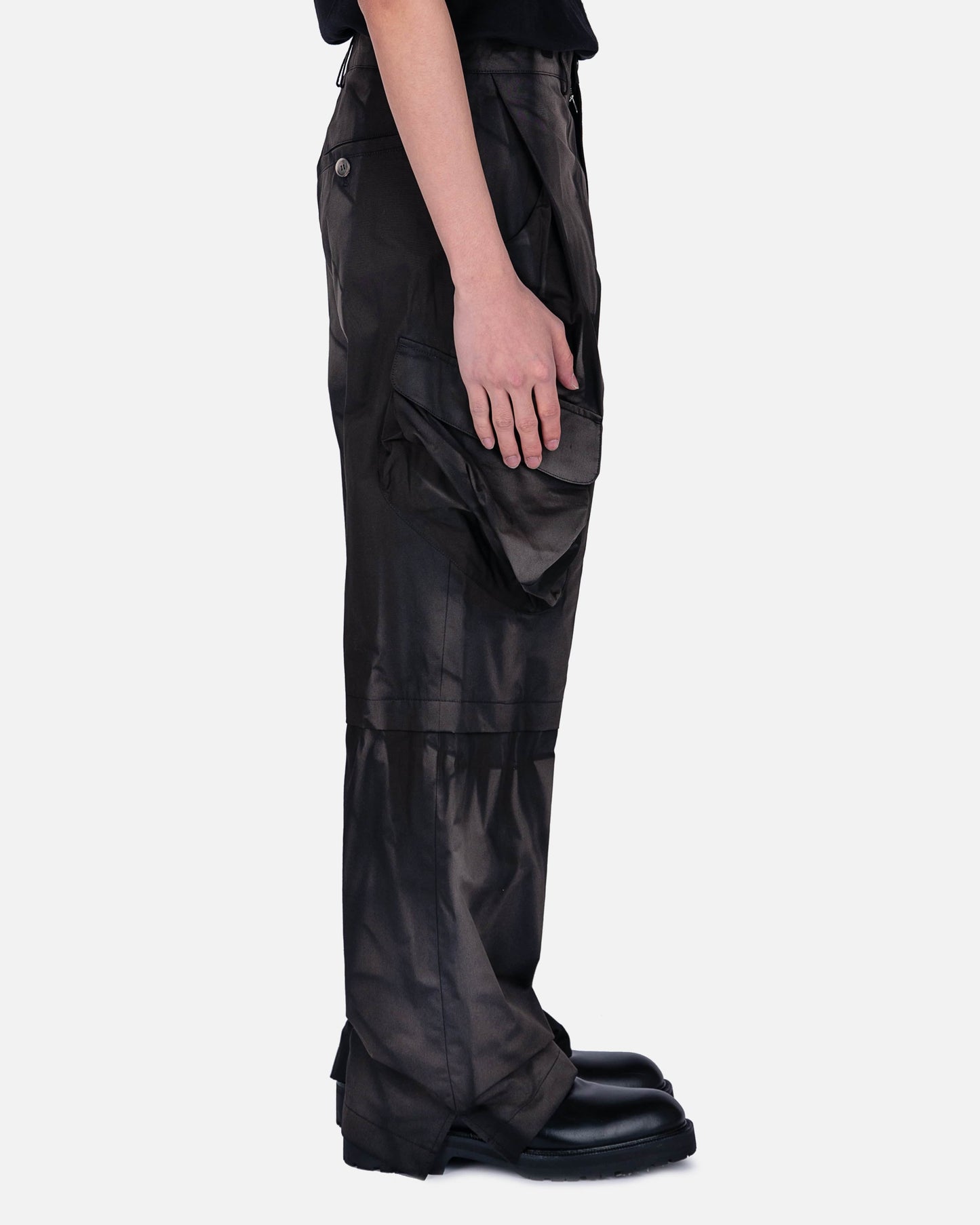 JiyongKim Men's Pants Sun-Bleached 3D Pocket Layered Trousers in Black
