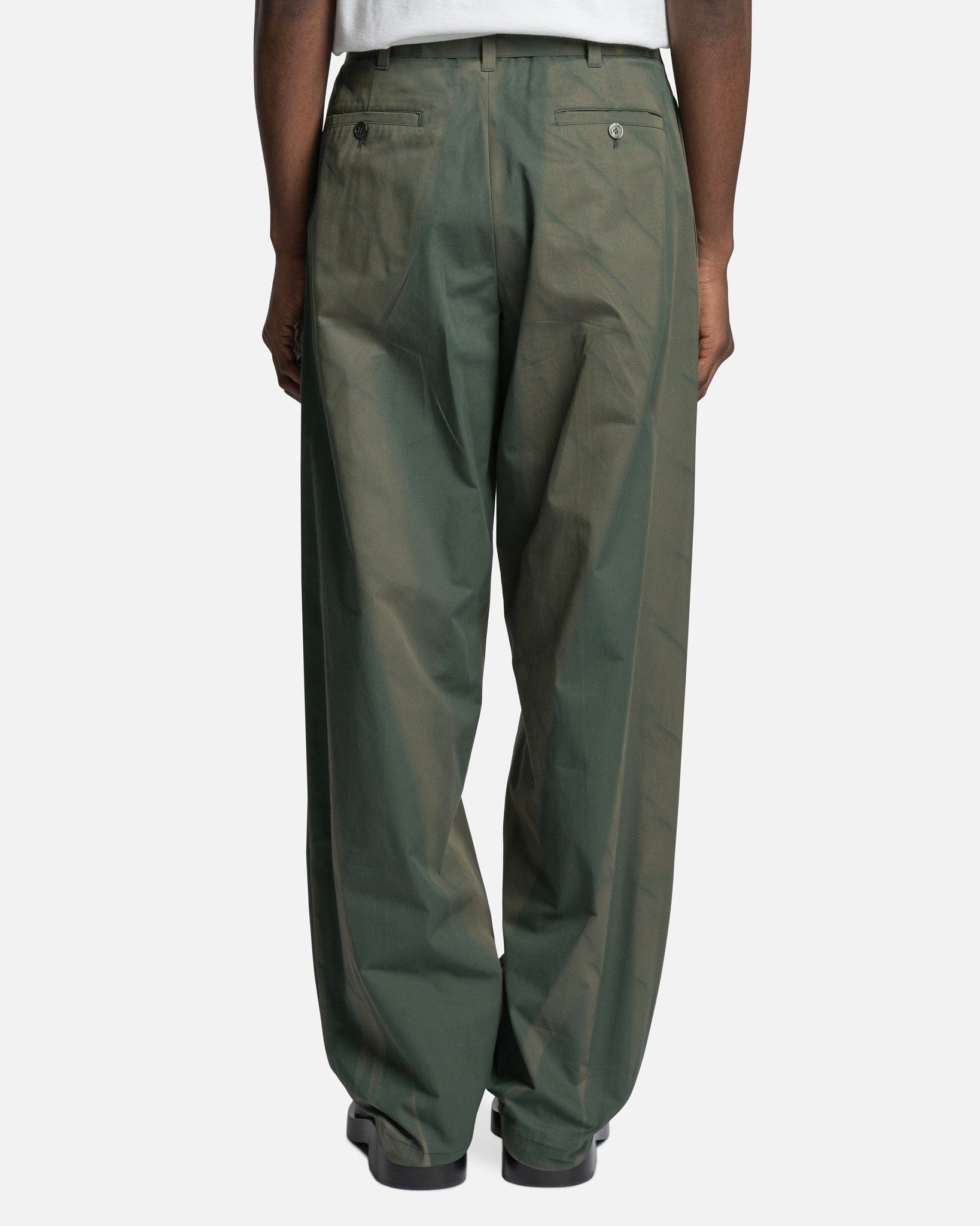 JiyongKim Men's Pants Sun-Bleached Belted Wide Trousers in Moss Green