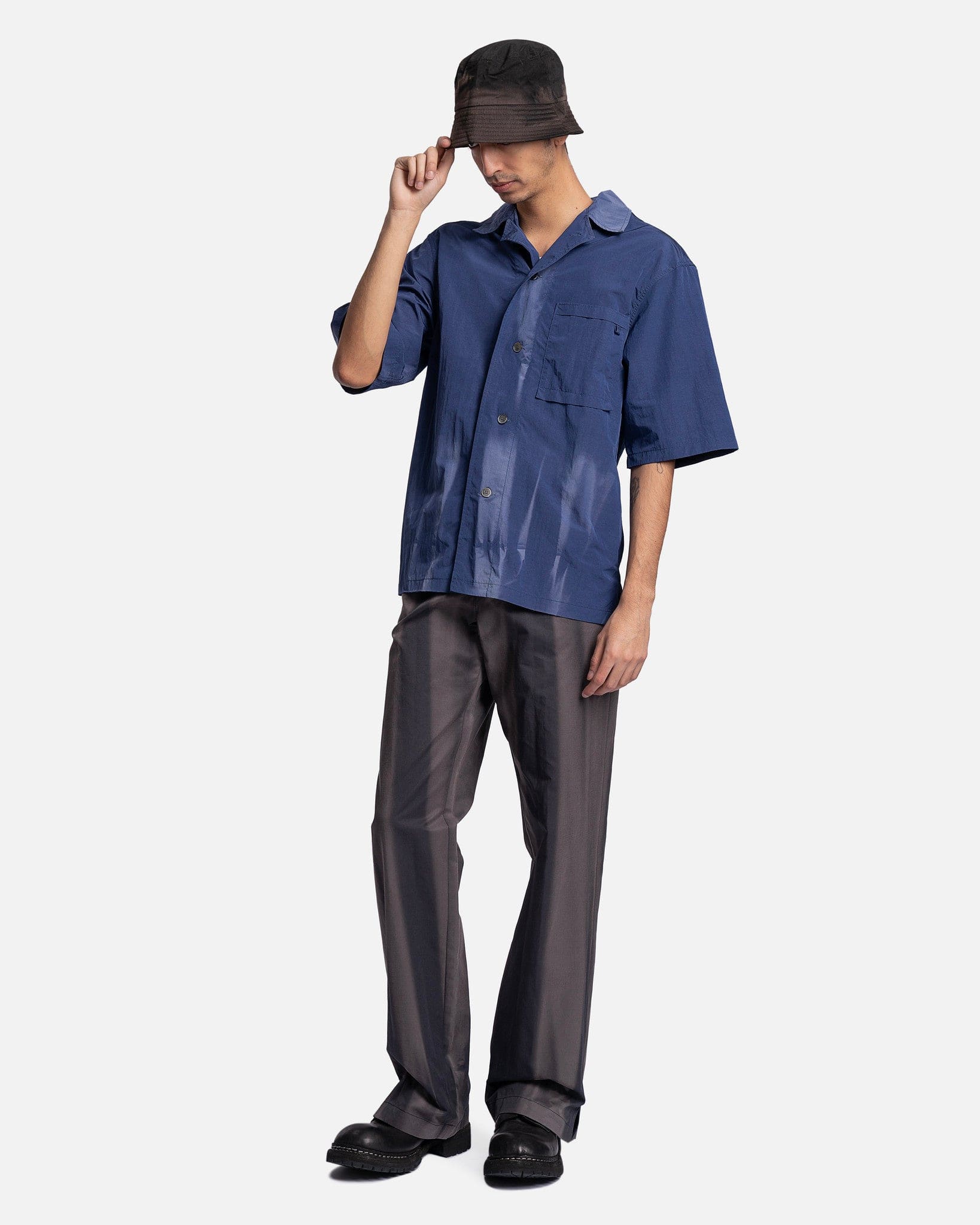 JiyongKim Men's Shirts Sun-Bleached Tailored Collar Shirt in Blue
