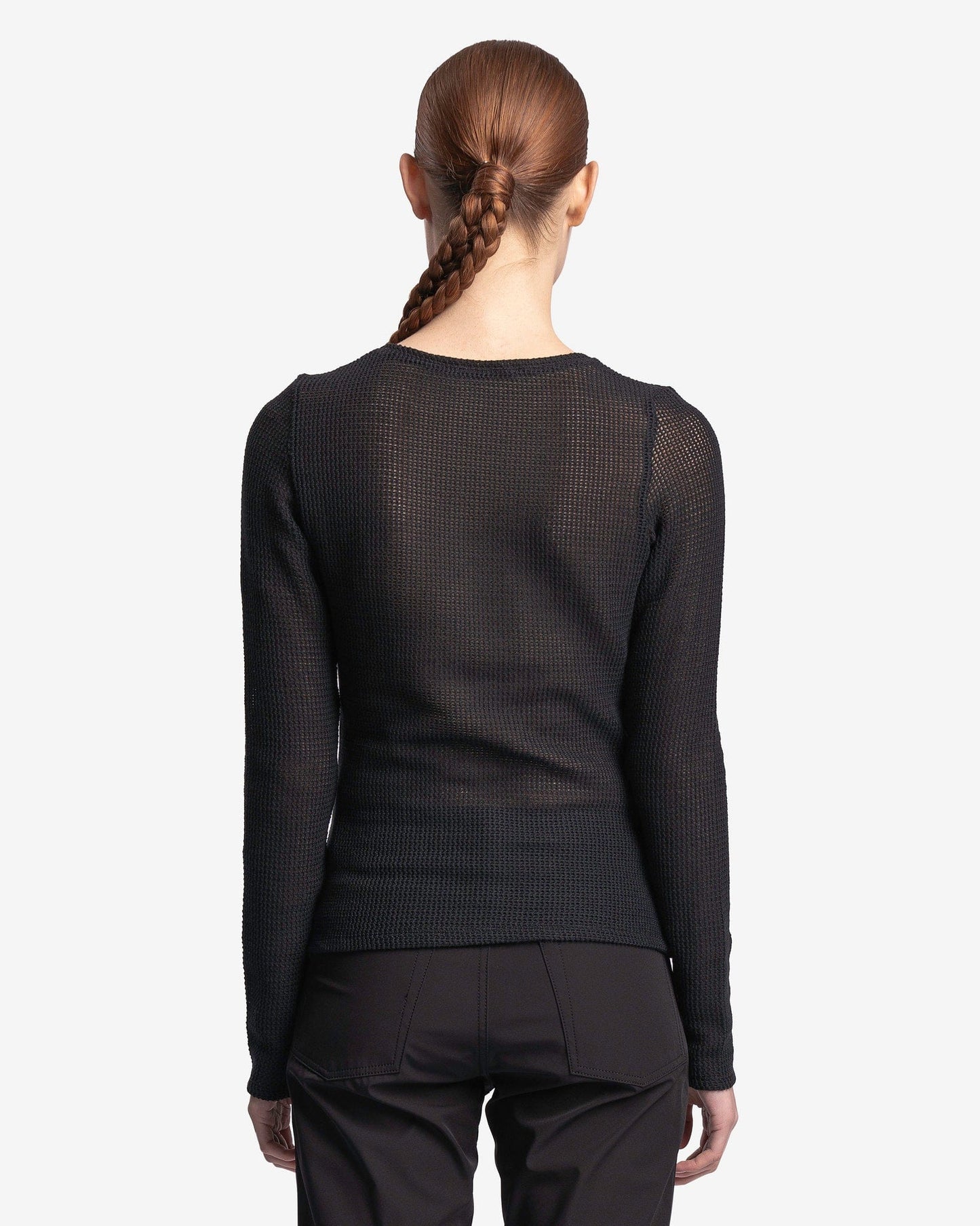 Our Legacy Women Tops Super Slim Long Sleeve in Black Rustic Mesh