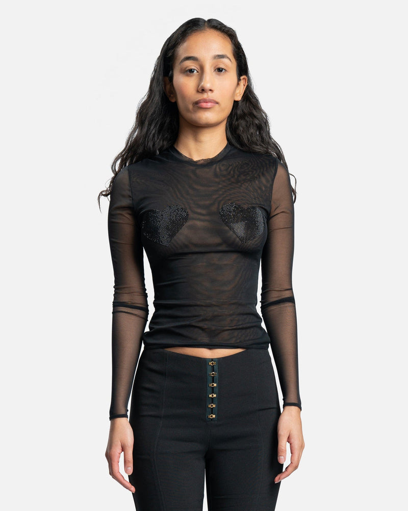 Blumarine Women Tops T-Shirt in Tulle with Embroidered Sequins in Black