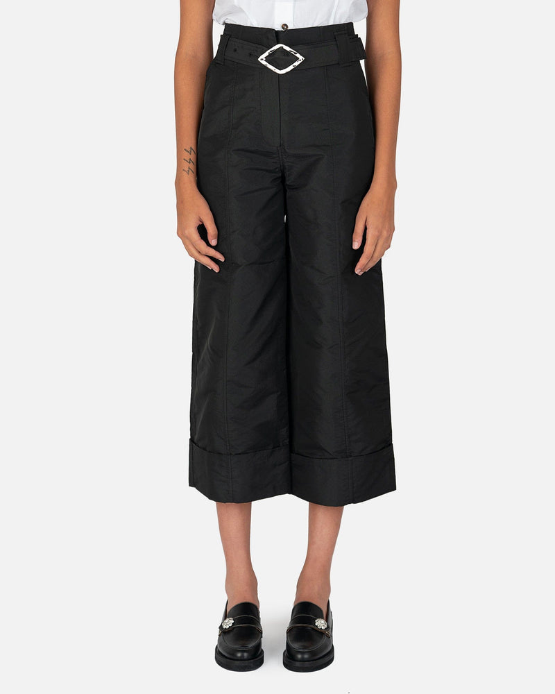 Ganni Women Pants Tafetta Belted Wide Leg Trousers in Black