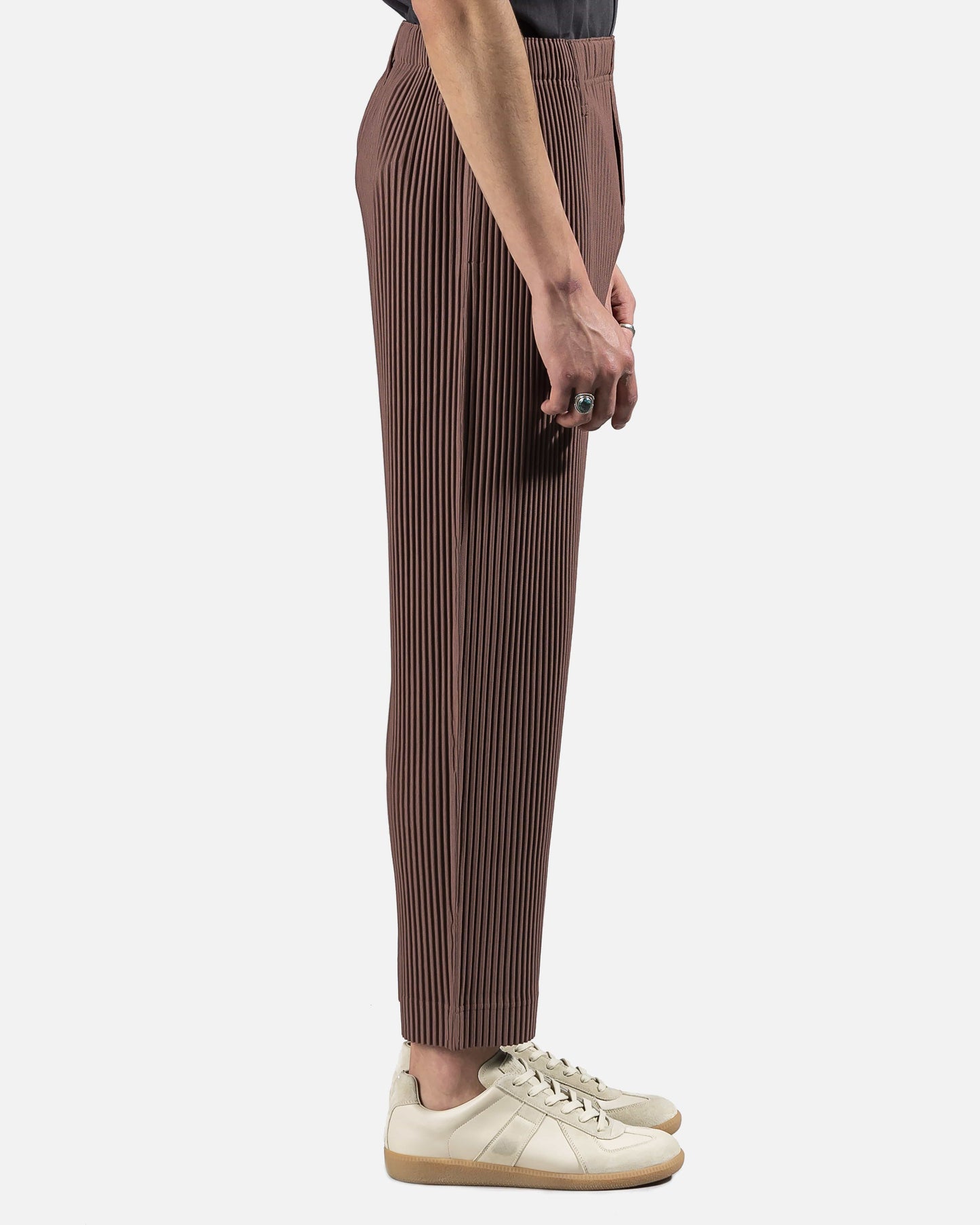 Homme Plissé Issey Miyake Men's Pants Tailored Straight Pleated Trousers in Brown
