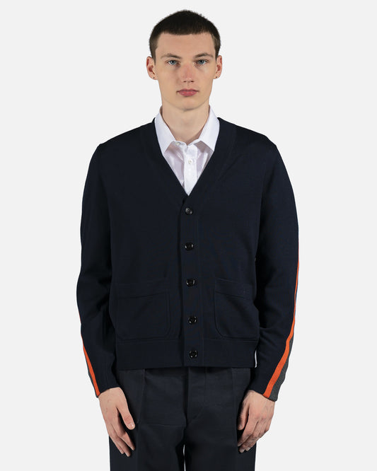 Dries Van Noten mens sweater Tapers Striped Cardigan in Navy/Orange