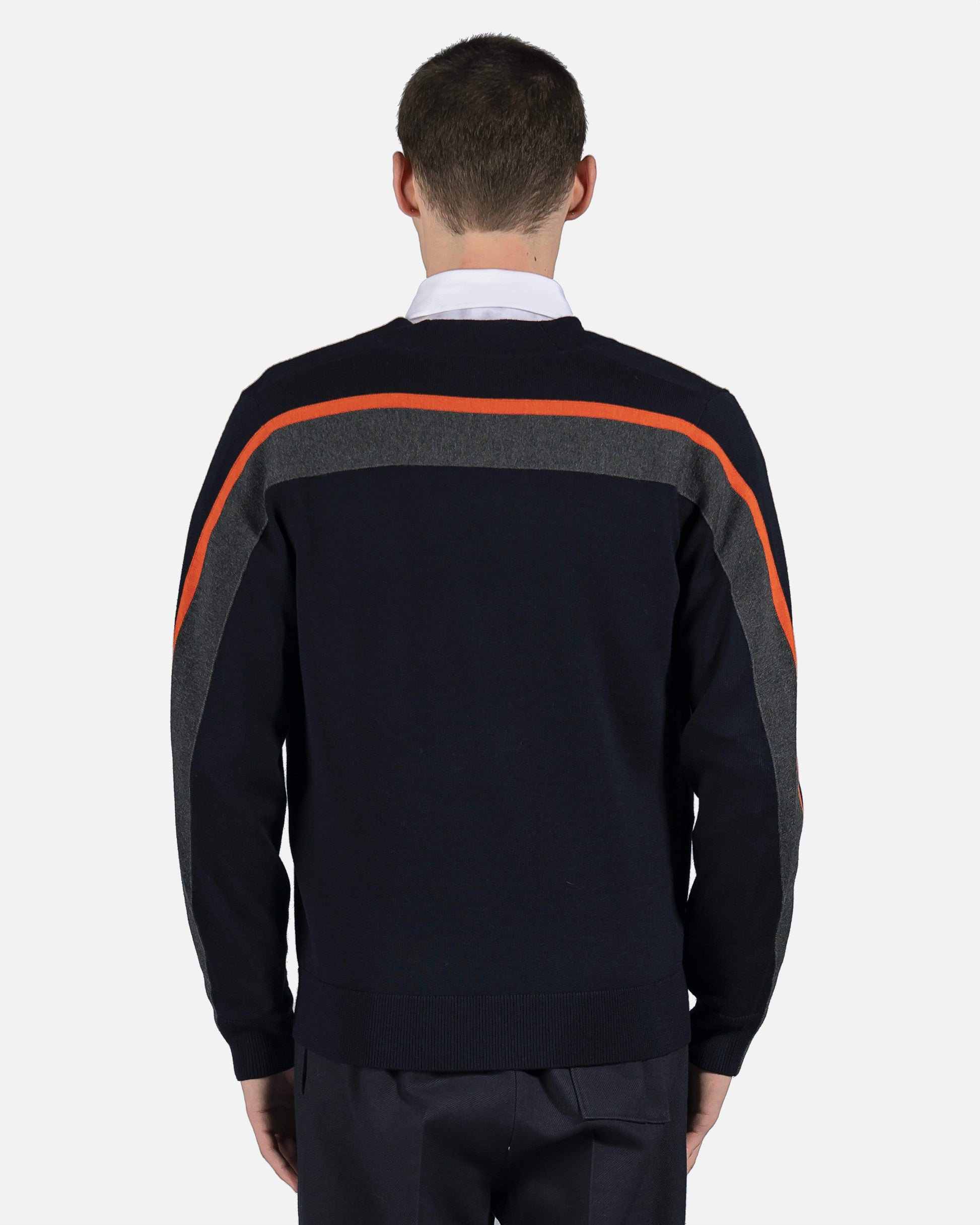 Dries Van Noten mens sweater Tapers Striped Cardigan in Navy/Orange