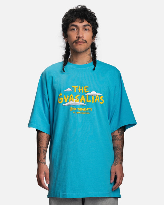 VETEMENTS The Gvasalias Cartoon Logo T-Shirt in Sky Blue