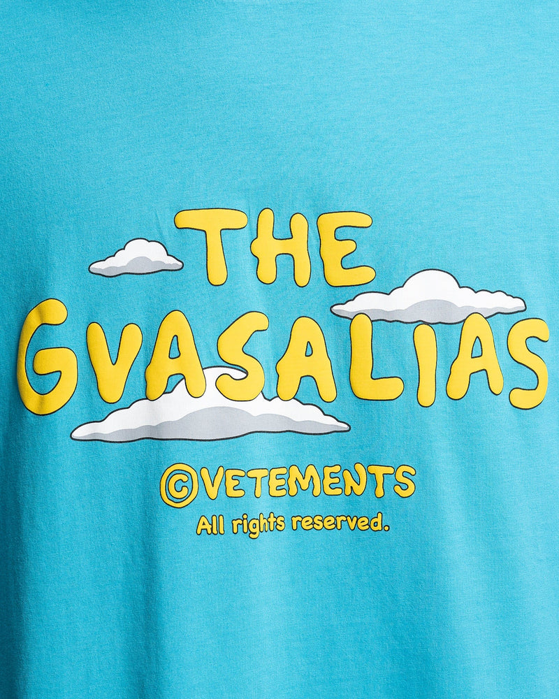 VETEMENTS The Gvasalias Cartoon Logo T-Shirt in Sky Blue