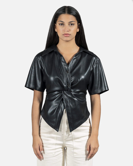 Nanushka Women Tops Thora Short Sleeve Vegan Leather Shirt in Black
