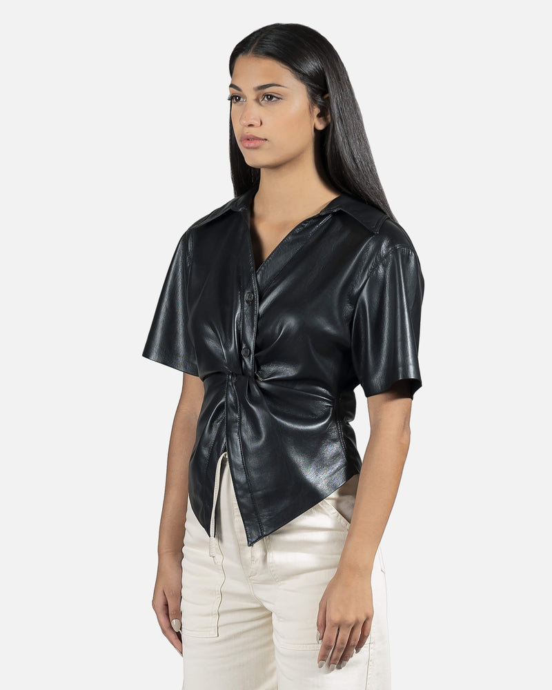 Nanushka Women Tops Thora Short Sleeve Vegan Leather Shirt in Black