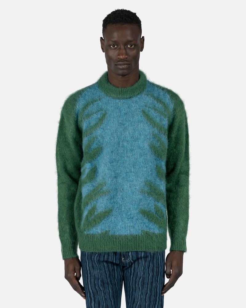 Marni mens sweater Tiger Intarsia Crewneck Sweater in Lawn Green