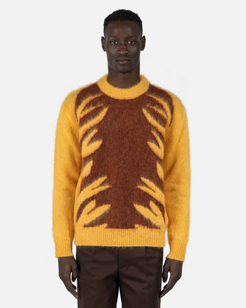 Marni mens sweater Tiger Intarsia Crewneck Sweater in Maize