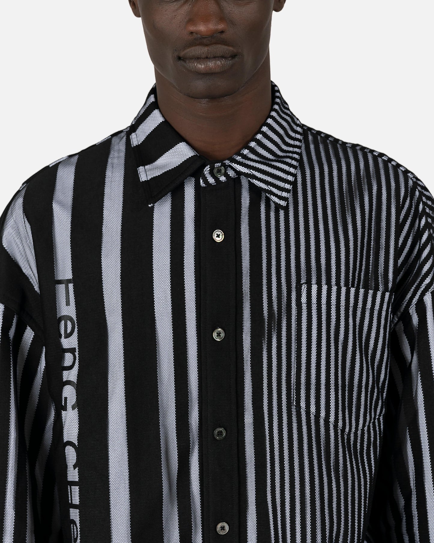Feng Chen Wang Men's Shirts Transparent Stripe Logo Shirt in Black