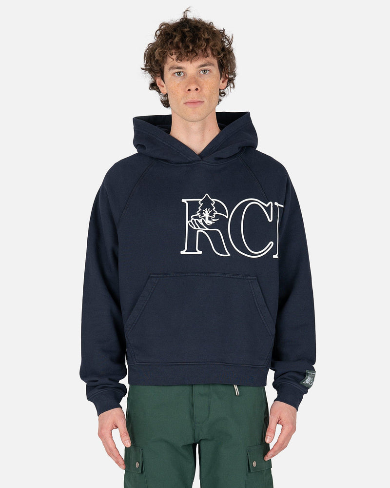 Reese Cooper Men's Sweatshirts Tree Script Hooded Sweatshirt in Navy Blue