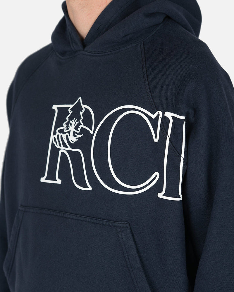 Reese Cooper Men's Sweatshirts Tree Script Hooded Sweatshirt in Navy Blue