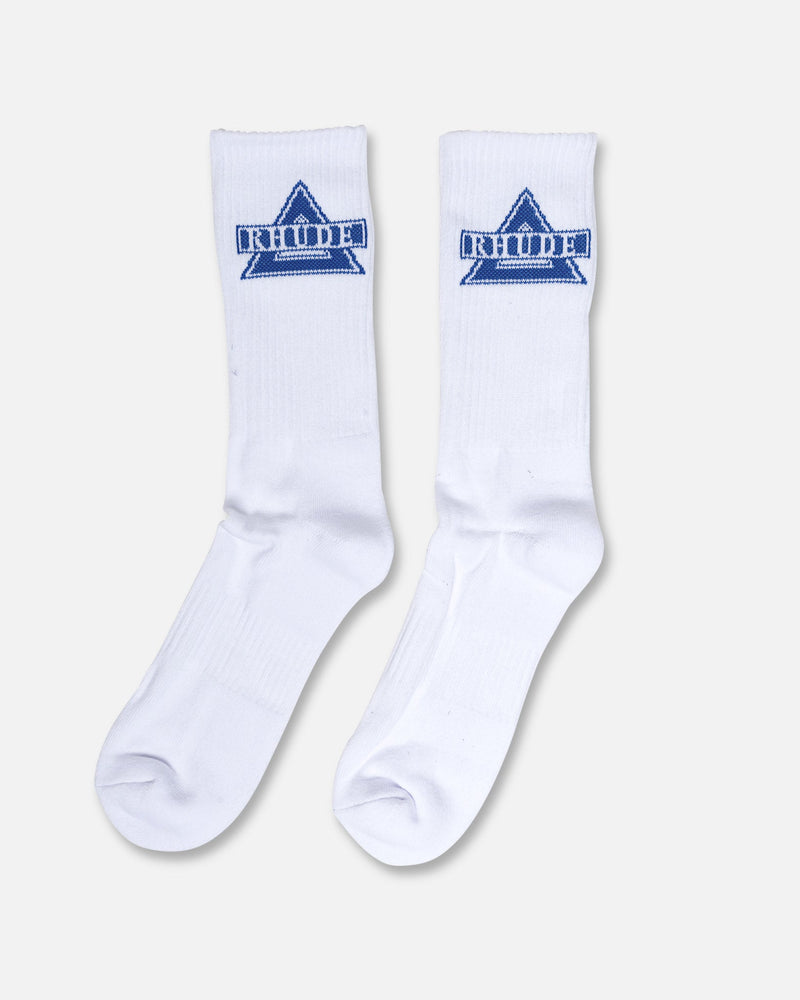 Rhude Men's Socks Triangle Logo Sock in White/Blue