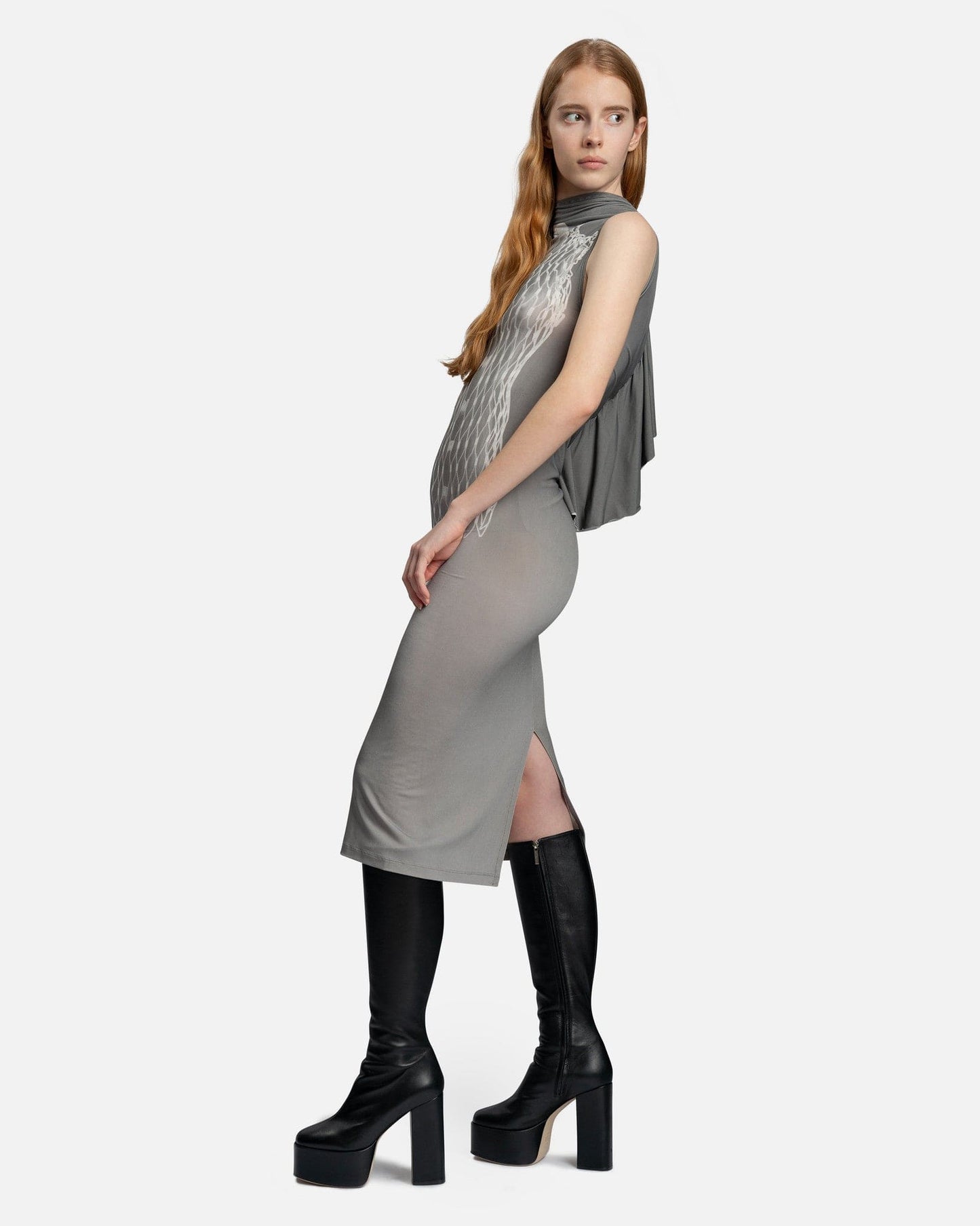 MM6 Maison Margiela Women Dresses Trompe l'oeil Dress in Grey