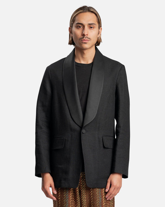 Our Legacy Men's Jackets Tuxedo Blazer in Black Linen Wool