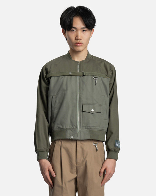 Reese Cooper Men's Jackets Two-Tone Herringbone Cotton Bomber Jacket in Army Sage