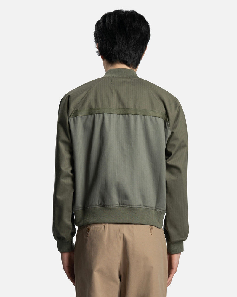 Reese Cooper Men's Jackets Two-Tone Herringbone Cotton Bomber Jacket in Army Sage