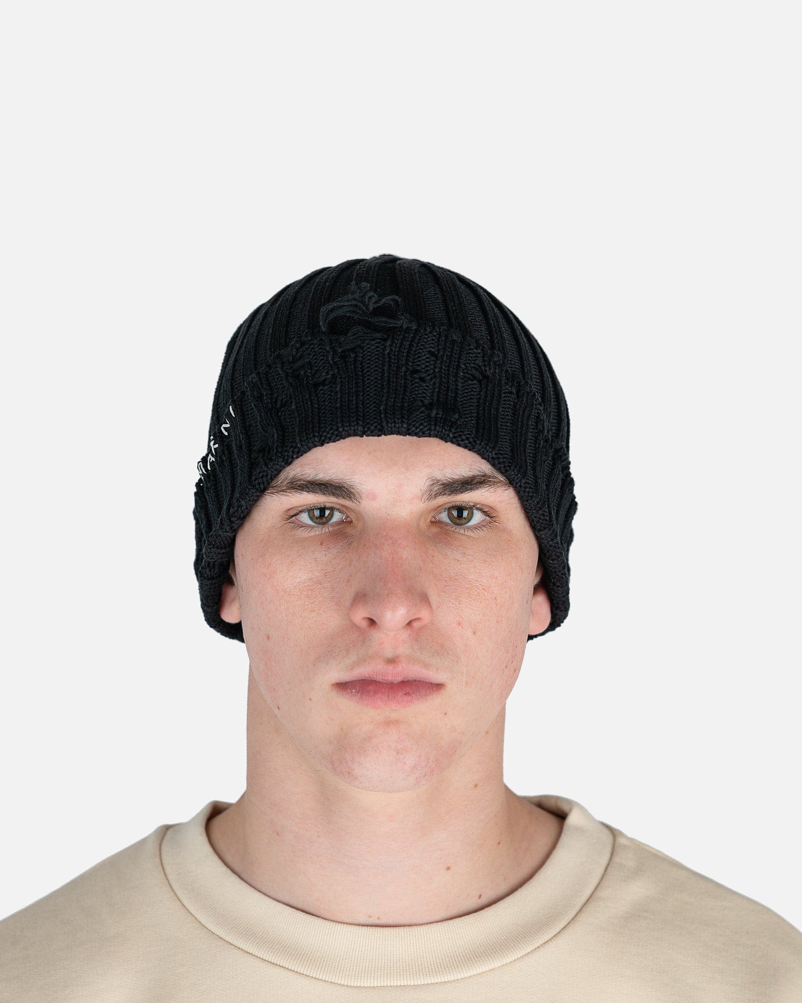 Marni Men's Hats Unfinished Edge Cotton Beanie in Black