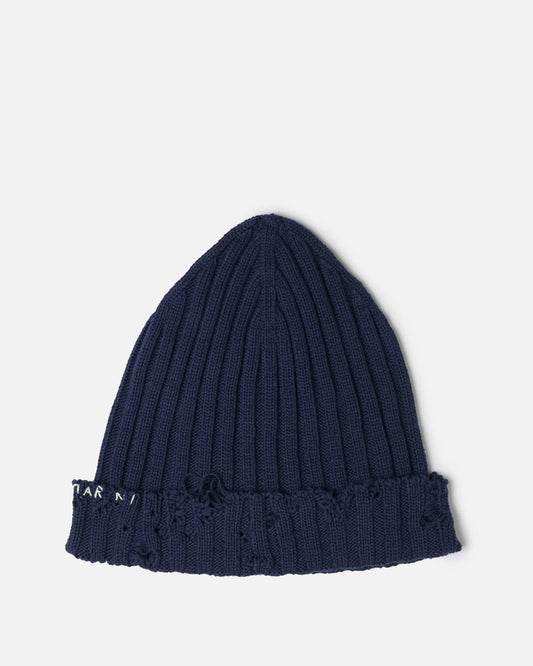 Marni Men's Hats Unfinished Edge Cotton Beanie in Cornflower
