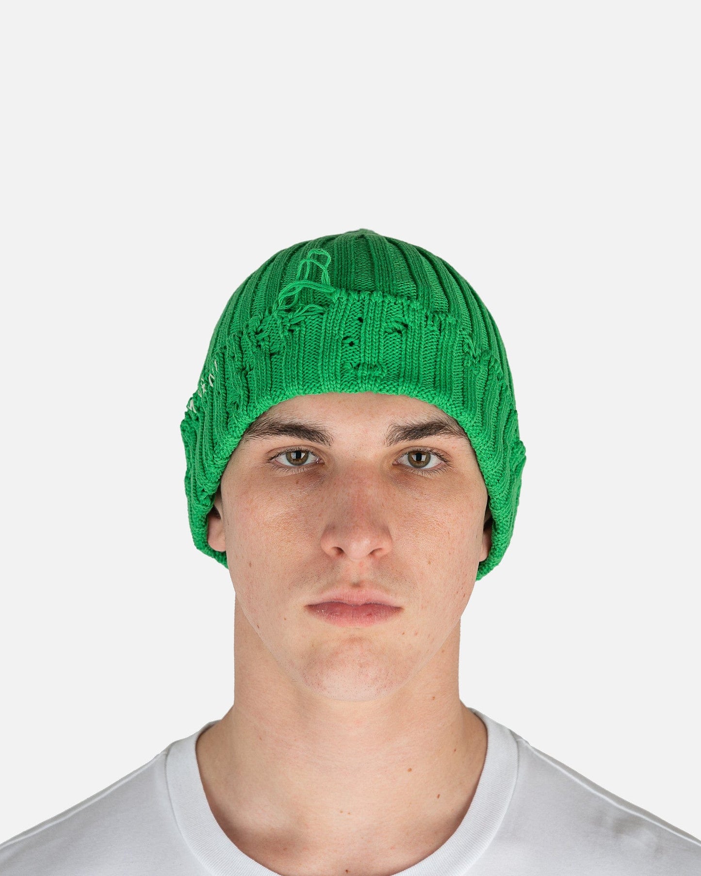 Marni Men's Hats Unfinished Edge Cotton Beanie in Emerald