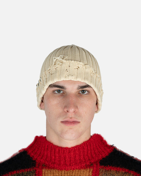 Marni Men's Hats Unfinished Edge Cotton Beanie in Stone White