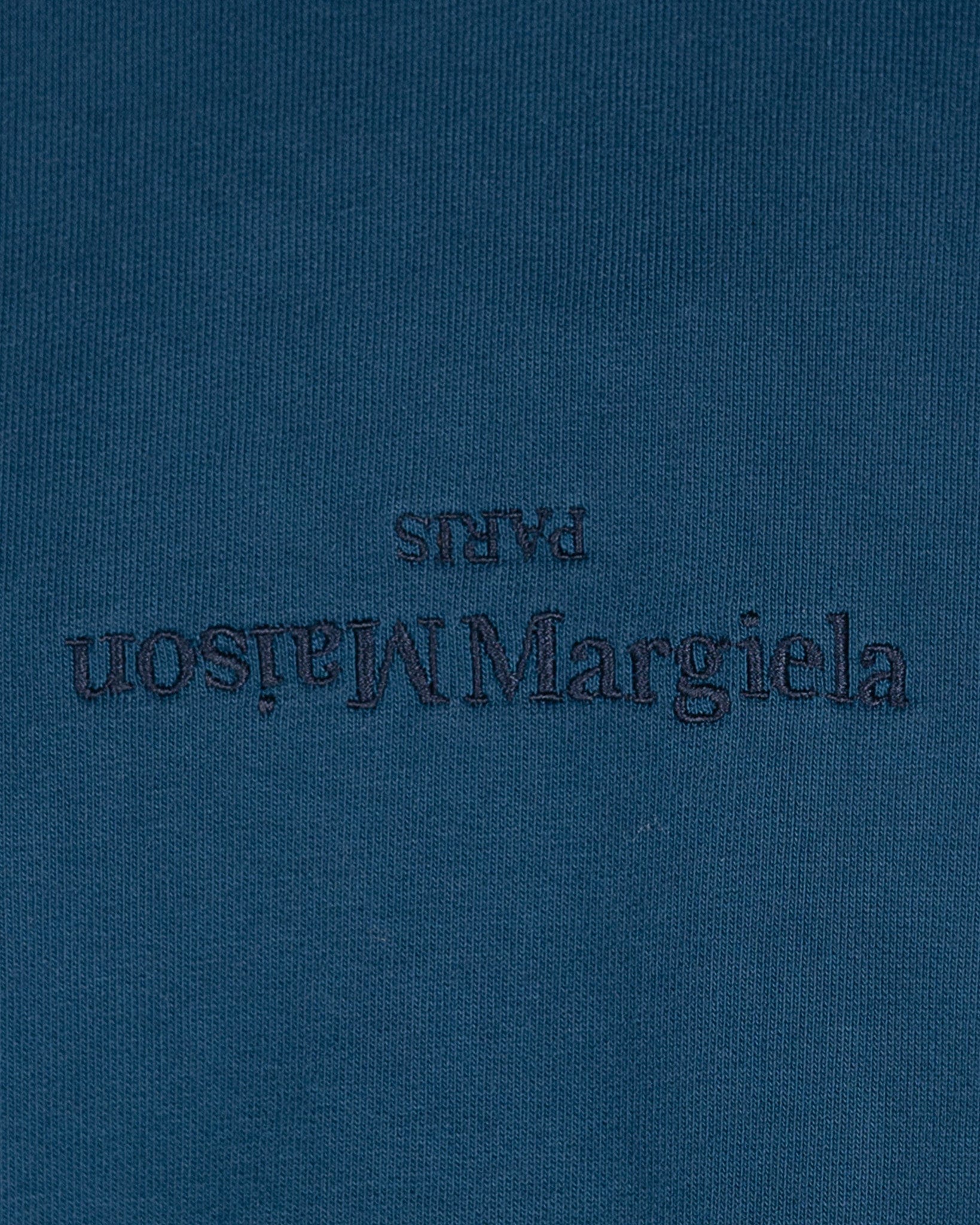 Maison Margiela Men's Sweatshirts Upside Down Logo Hooded Sweatshirt in Petrol