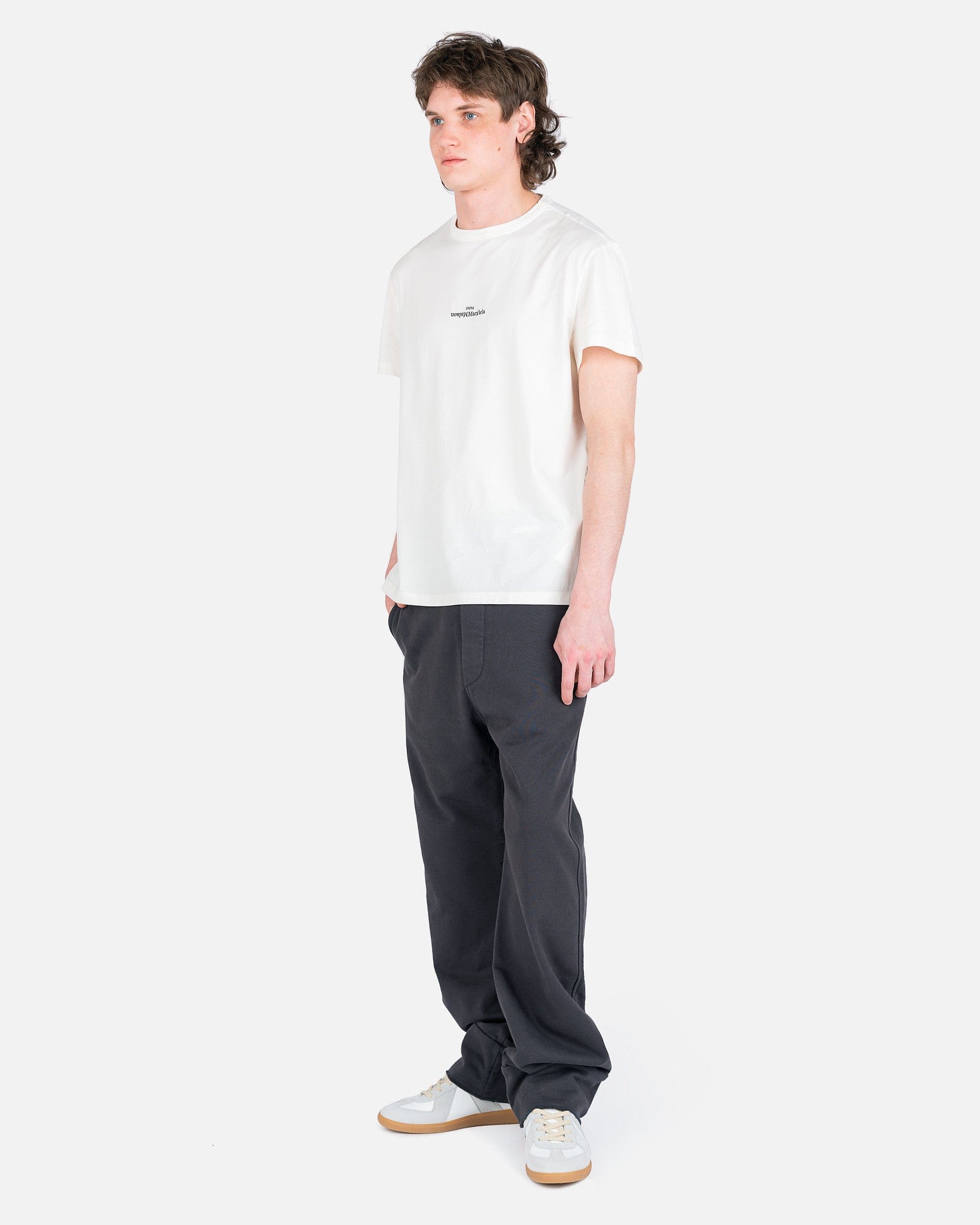 Maison Margiela Men's T-Shirts Upside Down Logo T-Shirt in White
